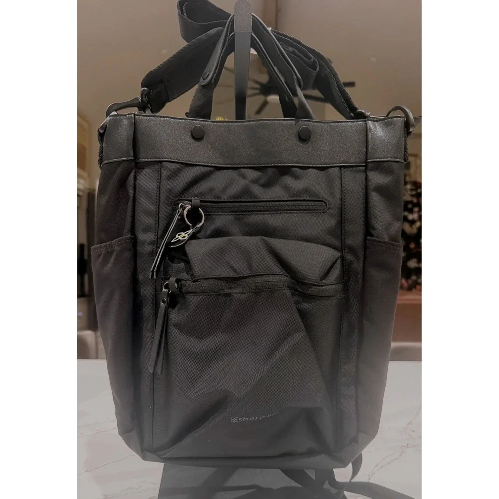 Sherpani Tote Backpack Convertible Black Nylon Leather Trim Versatile - Picture 3 of 14